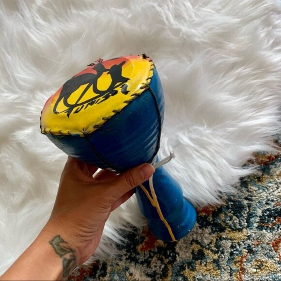 Handmade Tribal Ceramic Drum Safari Folk Art Painted Cotta Southwestern Decor - Picture 11 of 12